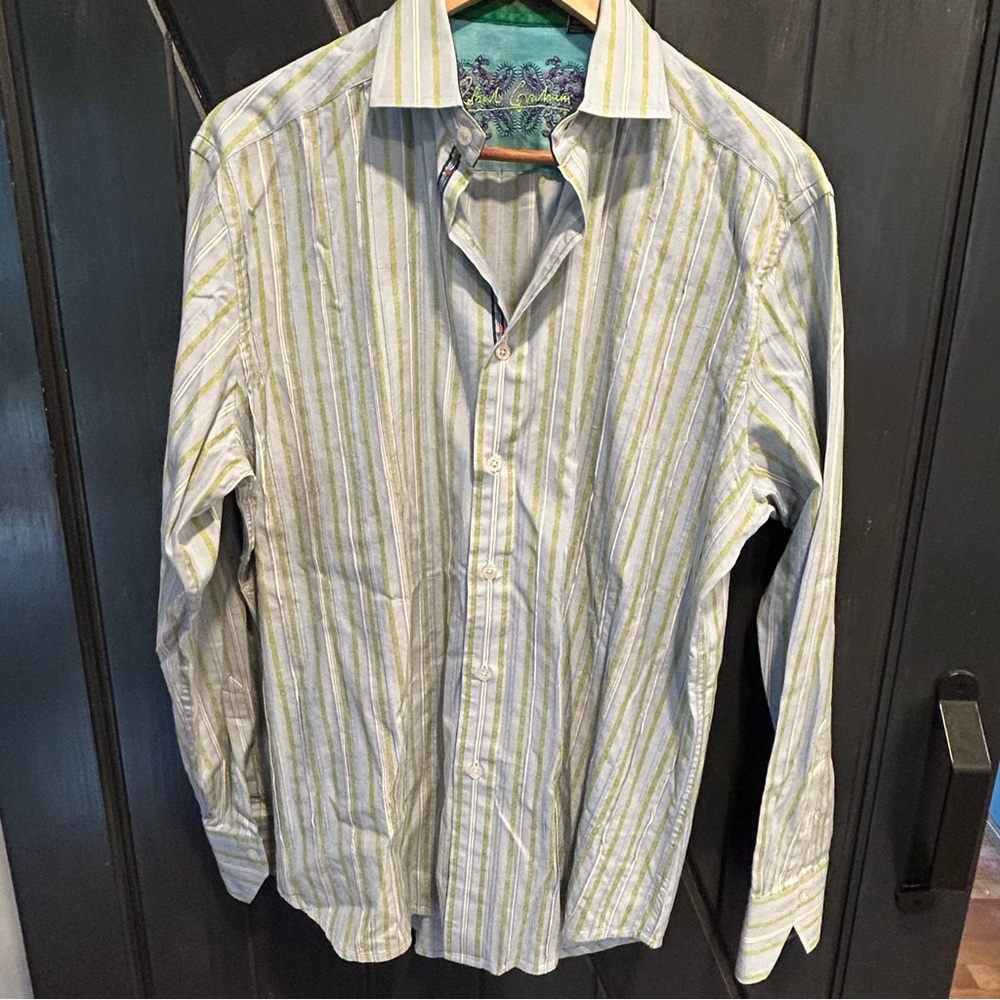 Robert Graham Button Up Embroider Detail Flip Cuff Artistic Long Sleeve Shirt M
